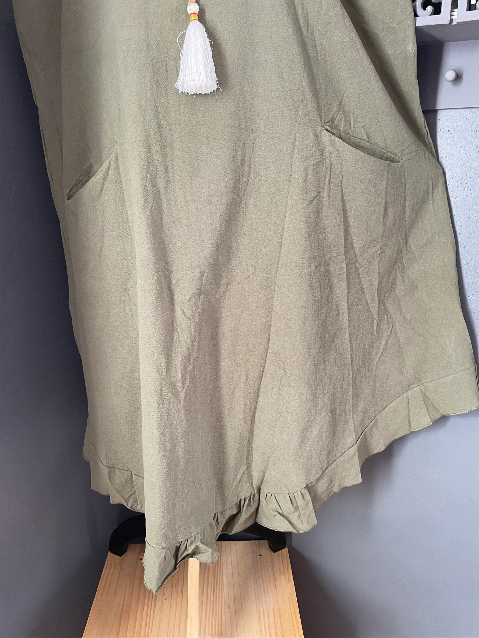 💖 kaki katoenen mouwloze jurk grote maat 54 ruime bohemien zakken 💖 – photo 2